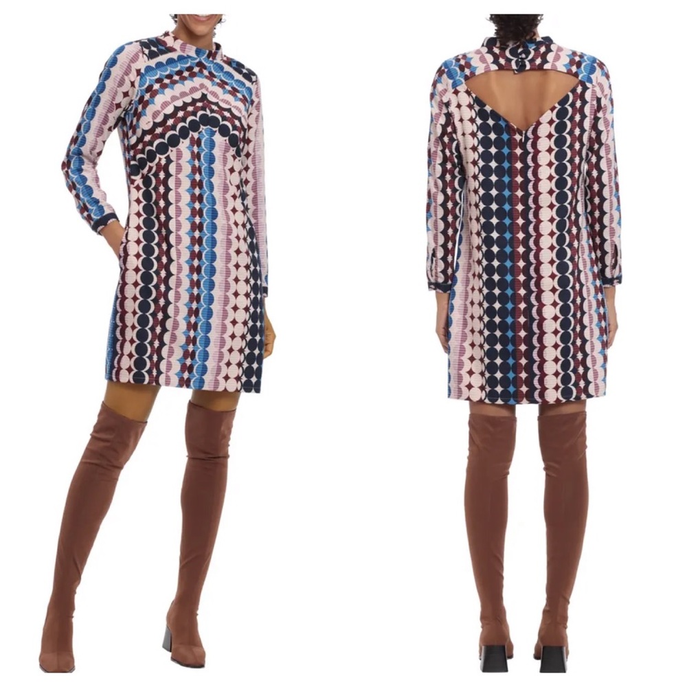 Donna Morgan Circle Print Mini Dress Back Cutout Size 14 Long Sleeve